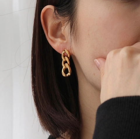 Chunky Chain Link Dangle Earrings 18K Gold Plated 316L Titanium Steel French Vintage Minimalist High Polished Jewelry For Women