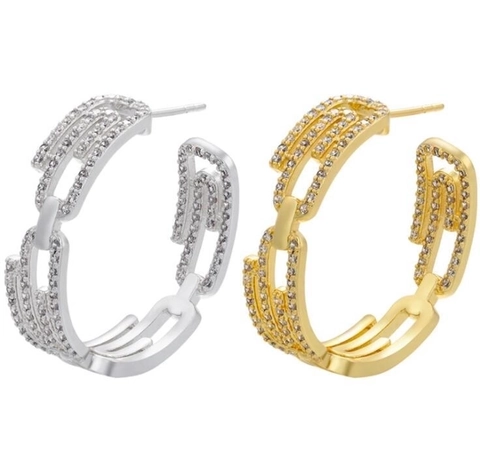 Orecchini a Cerchio Geometrico in Rame e Zirconia Lusso per Donna Moda Graffetta Galvanizzati Intarsiati Gioielli