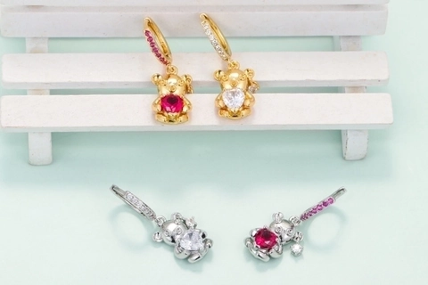 Herz Zirkonia Bär Hängeohrringe Kupfer Vergoldet Modeschmuck Für Damen Mädchen Süßes Geschenk