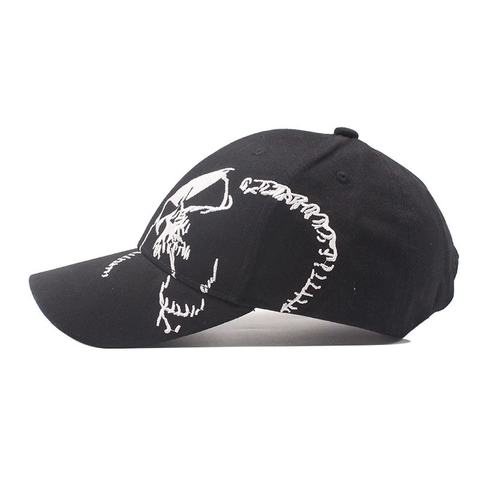 Cotton Baseball Cap With Skull Embroidery Streetwear Adjustable Curved Brim Sun Hat For Men Women