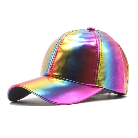 Holografische Metallic Baseballkappe Glänzende Regenbogen Laser Verstellbare Streetwear Hip Hop Hut Für Herren Damen