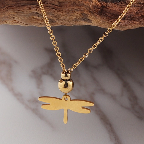 Collana Con Ciondolo A Libellula E Orecchini A Lobo Con Sfera Rotonda Placcato Oro 18K Acciaio Inossidabile Minimalista Creativo Per Donne