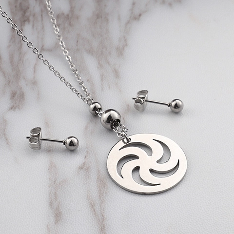 Collana Con Pendente Rotondo Con Motivo A Vortice Svuotato E Orecchini A Bottone In Acciaio Inossidabile Gioielli Da Donna