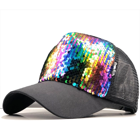 Gorra De Béisbol Con Lentejuelas Malla Transpirable Sombrero De Sol Moda Trucker Verano Exterior Para Hombres Mujeres Y Niños