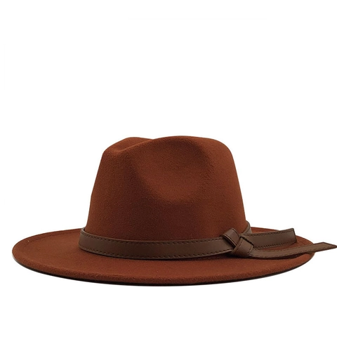 Vintage Wool Felt Fedora Hat Wide Brim Jazz Cap With Leather Belt Decoration Unisex British Style