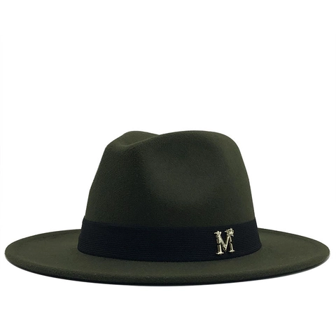 Fedora Jazz Hut Wollfilz Breite Krempe Mit M Buchstabe Krone Schnalle Retro Mode Herbst Winter Outdoor Damen Herren