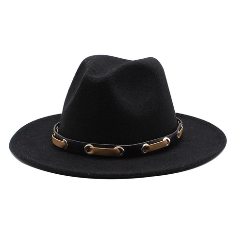 Vintage British Style Wool Felt Fedora Hat Wide Flat Brim Jazz Church Cap With Decorative Leather Belt For Men Women