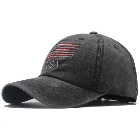 Vintage Washed Cotton Baseball Cap Embroidered USA Flag Distressed Adjustable Unisex Outdoor Sport Hat