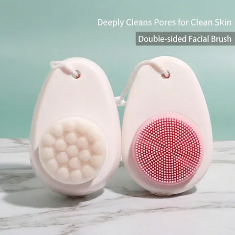 Manual Facial Cleansing Brush Double Sided Silicone Massage And Soft Bristles For Pore Deep Cleaning Skin Care Tool