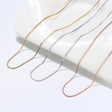 S925 Sterling Silver Box Chain Necklace For Women Men Gold Rose Gold Plated Minimalist Link Chain Without Pendant Fashion Jewelry