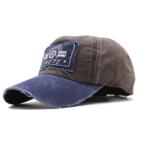 Cappello Da Baseball In Cotone Lavato Bordo Sfilacciato Distressed Toppa Ricamata Stile Nautico Regolabile Vintage Retrò Berretto Unisex