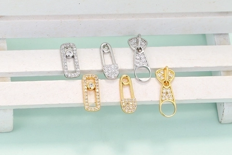 Luxury Copper Zirconia Stud Earrings Personality Safety Pin Zipper Pull Geometric Rectangle Gold Silver Pave Earrings For Women