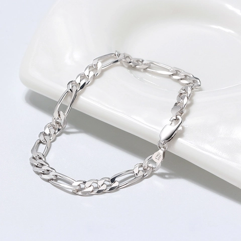 925 Sterlingsilber Figaro Armband Für Damen Herren Gold Überzogene Italienischen Stil Hummer Verschluss Mode Schmuck Zubehör