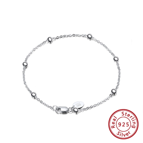 S925 Sterling Silver Beaded Bracelet For Women Minimalist Polished Sphere Link Chain Bracelet Italy Style Jewelry Gift