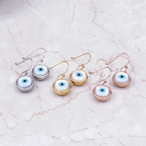 Evil Eye Runde Anhänger Ohrhaken Ohrringe Edelstahl Emaille Nazar Schmuck Für Frauen Mode