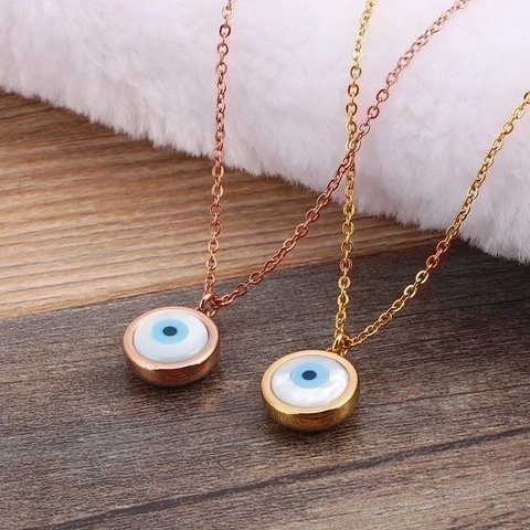 Böser Blick Anhänger Halskette Edelstahl 18K Vergoldet Hand Der Fatima Herz Muschel Schmuck Damen