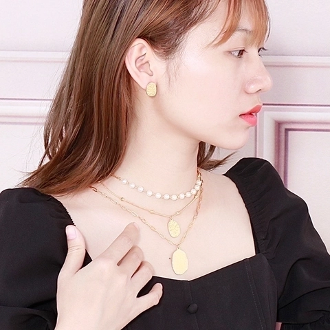 Collar De Corazón De Varias Capas Y Pendientes De Acero Inoxidable Perla Artificial De Imitación Martillado Texturizado Joyería Para Mujeres