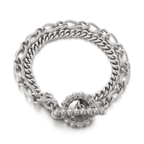 Bracciale A Catena A Strati Acciaio Inossidabile Chiusura A Gancio Cuban Twisted Link Hip Hop Punk Vintage Teschio Uomo