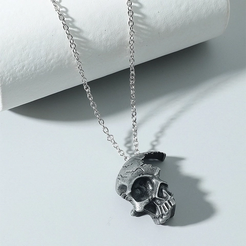 Collier Pendentif Crâne Rétro Alliage Acier Inoxydable Style Punk Rock Gothique Bijoux Hommes