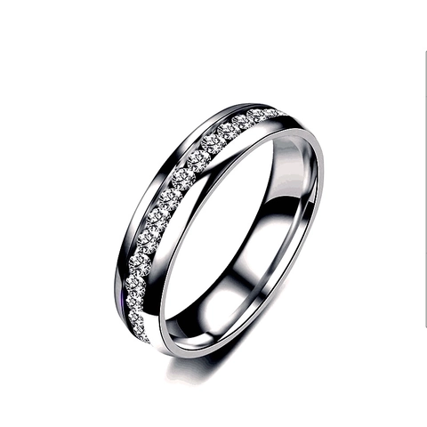 Fashion Titanium Steel Single Row Rhinestone Ring For Women Men Simple Minimalist Couple Band Ring Jewelry Anniversary Gift Finger Ring