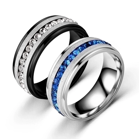 Anello Intarsiato in Acciaio Inossidabile con Strass Moda Anello a Fascia Geometrica Spazzolata per Uomo Donna Unisex Gioielli