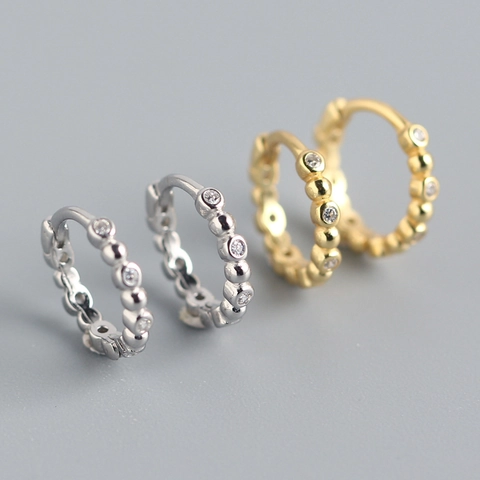 925 Sterling Silver Hoop Earrings For Women Exquisite Beaded Micro Pave Zirconia Versatile Fashion Jewelry