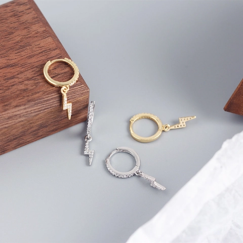 Blitz Creolen 925 Sterling Silber Mit Zirkonia Zierliche Huggie Hänger Schmuck Für Frauen Mädchen