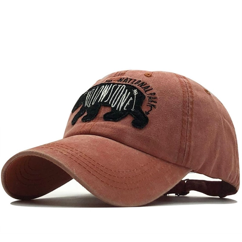 Washed Cotton Baseball Cap Distressed Bear Embroidery National Park Outdoor Sun Protection Adjustable Hat Men Women