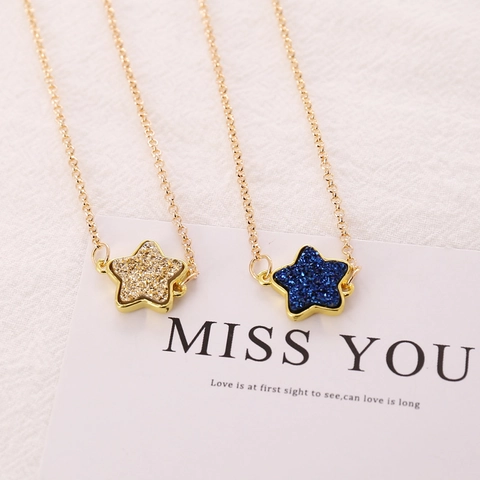 Collar Con Colgante De Estrella Para Mujer Brillo Pentagrama Encanto Aleación Cobre Cadena Clavícula Joyería Elegante Accesorio Fiesta