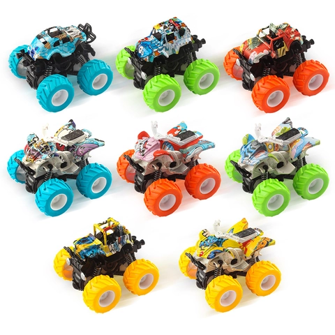 Auto Giocattolo Fuoristrada A Inerzia Bigfoot Monster Truck Veicolo Acrobatica 4WD Assorbimento Urti Stile Graffiti Lega Plastica