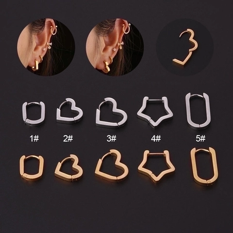 Orecchini A Cerchio Minimalisti In Acciaio Inossidabile Forma Di Cuore E Stella Geometrica Lucida Per Donne Uomini