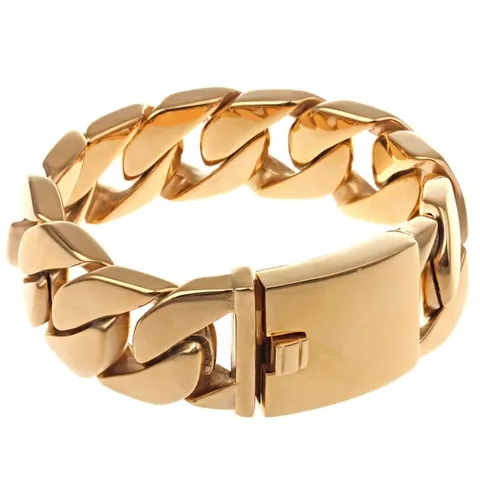 Bracciale A Catena Cuban Link In Acciaio Inossidabile Placcato Oro 18K Gioielli Hip Hop Da Uomo