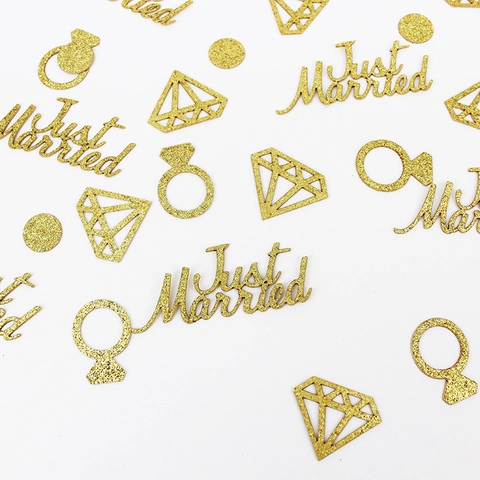 Just Married Glitter Paper Confetti Table Scatter Hearts Diamonds Rings For Wedding Engagement Party Decor