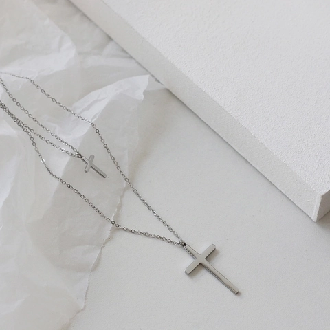 Mehrlagige Halskette Mit Kreuzanhänger Edelstahl 18K Vergoldet Minimalistischer Stapelbarer Schmuck Für Damen