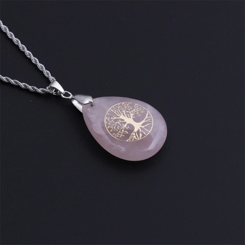 Collana con Ciondolo a Goccia d'Acqua Albero della Vita Fatta a Mano per Donna Lega Acciaio Inossidabile Catena a Spirale Gioielli