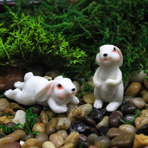 Lindas Figuras De Conejo En Miniatura Estatua De Conejito De Resina Blanca Para Decoración De Escritorio De Paisaje De Jardín