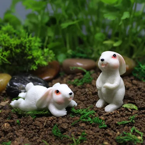 Lindas Figuras De Conejo En Miniatura Estatua De Conejito De Resina Blanca Para Decoración De Escritorio De Paisaje De Jardín