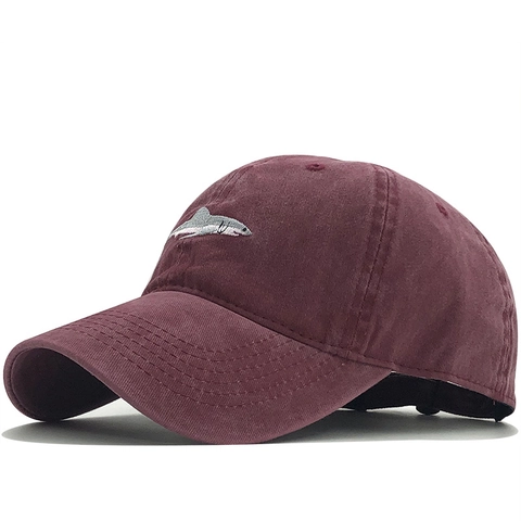 Washed Cotton Baseball Cap Shark Stickerei Vintage Distressed Verstellbarer Sonnenhut Für Herren Damen Lässig Outdoor