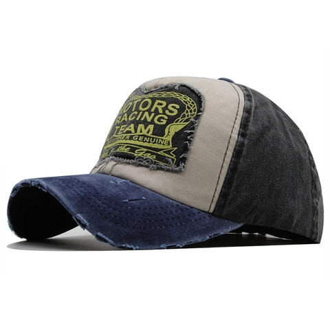 Vintage Distressed Baseball Cap Washed Cotton Motors Racing Team Patch Retro Outdoor Sun Protection Adjustable For Men Women