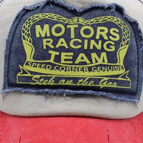Vintage Distressed Baseball Cap Washed Cotton Motors Racing Team Patch Retro Outdoor Sun Protection Adjustable For Men Women