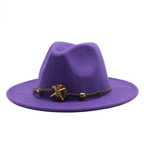 Vintage Fedora Hut Wollfilz Breite Krempe Jazz Panama Stil Mit Ethnischem Flechtband Blumenschmuck Für Herren Damen