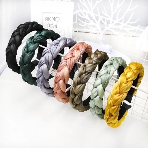 Braided Headband Satin Fabric Padded Sponge Twisted Hair Hoop Wide Elegant Hair Accessories For Women Girls