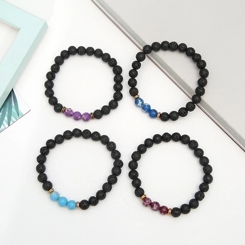 Natural Lava Stone Imperial Jasper Beaded Elastic Bracelet Unisex Energy Stone Wristband Fashion Jewelry Gift
