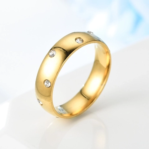 Mode 18K Vergoldeter Edelstahl Ring Mit AAA Zirkon Mikroeinfassung Bequeme Passform Band Für Damen Herren