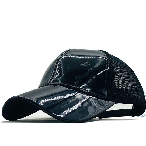 Cappello Da Baseball In Pelle PU Laser Olografico Con Rete Regolabile Protezione Solare Cappello Trucker Di Moda