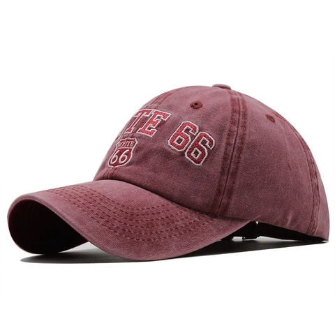 Berretto Da Baseball In Cotone Lavato Ricamo Route 66 Vintage Distressed Cappello Da Sole Regolabile Per Viaggi All Aperto
