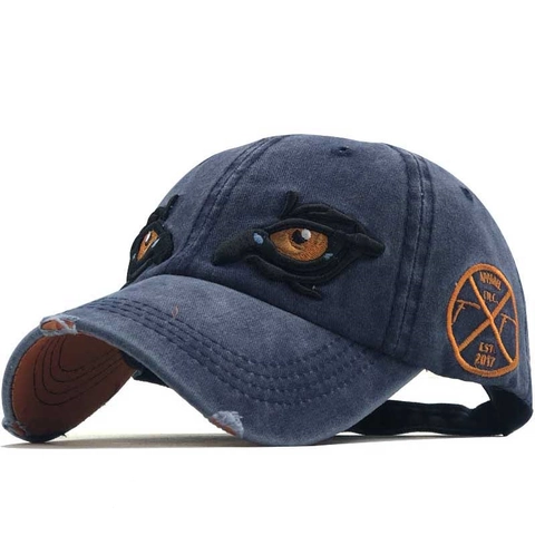 Casquette De Baseball En Coton Lavé Vintage Distressed Broderie Œil Chapeau De Soleil Réglable Style Décontracté Pour Hommes Femmes