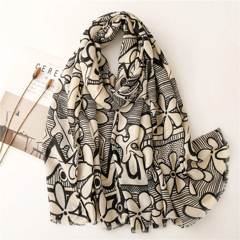 Dames Sjaal Omslagdoek Bedrukt Abstract Flora Geometrisch Katoen Linnen Gevoel Polyester Kwastjes Zonbescherming Accessoire