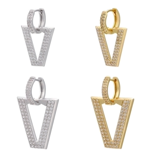 Orecchini a Pendente a Forma di V in Ottone con Micro Intarsio di Zirconia Placcati Oro Argento Gioielli Geometrici per Donna