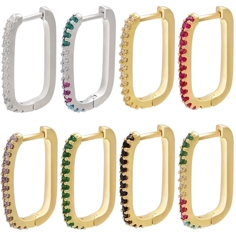 Lussuosi Orecchini a Cerchio Rettangolari Geometrici a Forma di U in Rame con Strass Intarsiati per Donna Accessori di Gioielleria Oro Argento